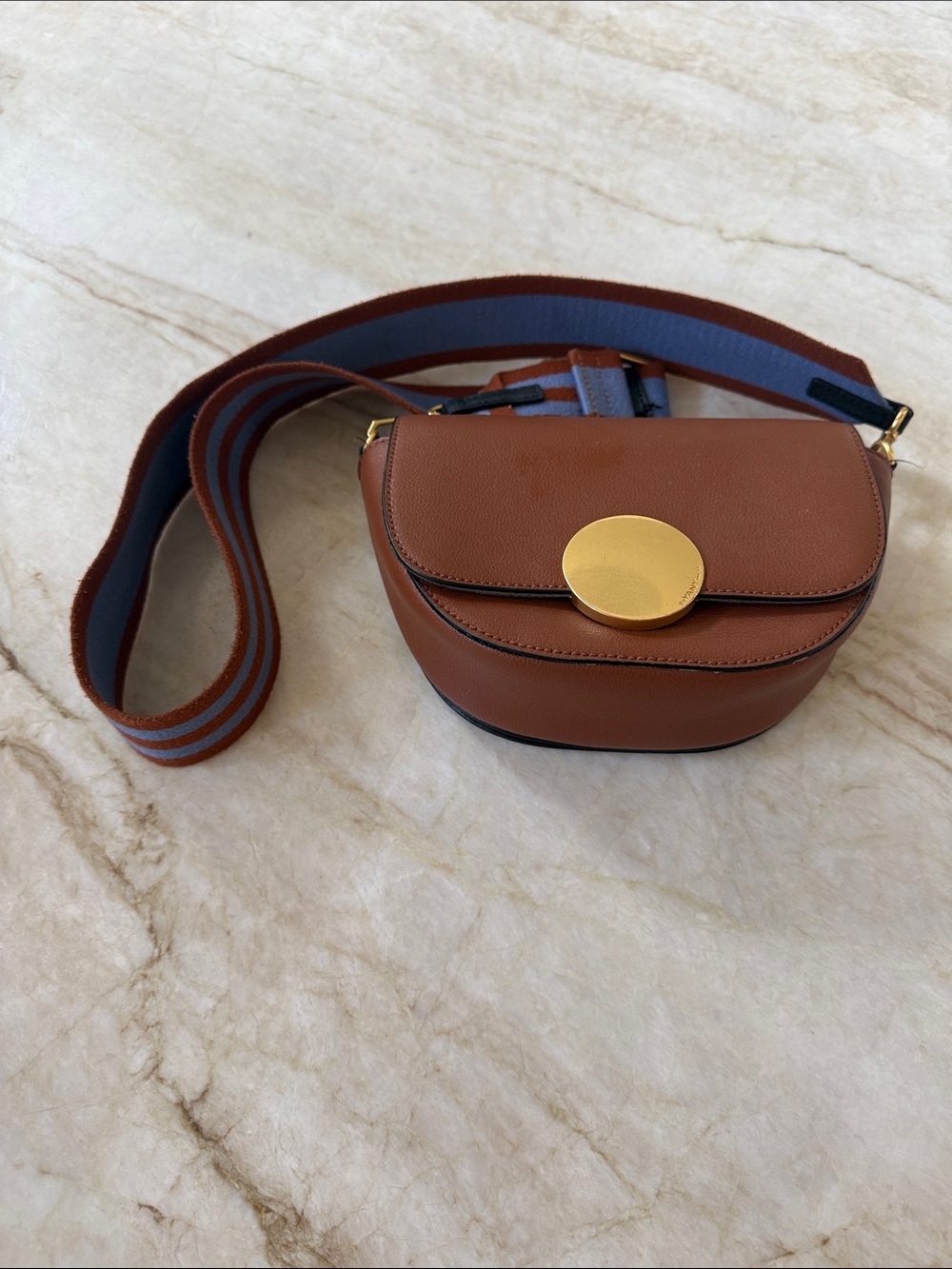 Oryany Leather Crossbody Saddle Bag with Gold Accent - Brown